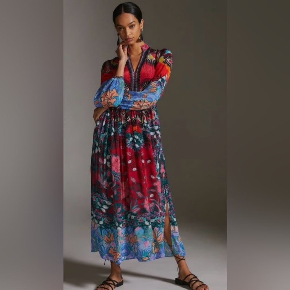 Anthropologie Bhanuni By Jyoti Beaded V-Neck Maxi dress. Size 12P (Petite)